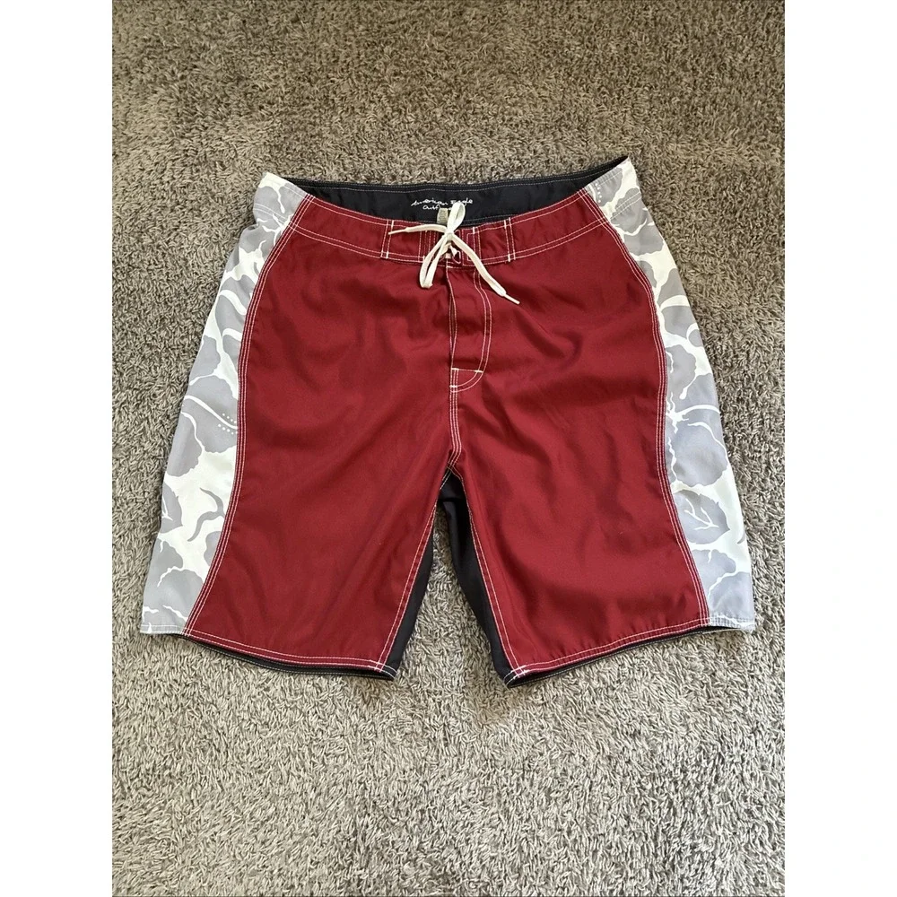 American Eagle Board Shorts Mens 38 Red White Blac Cargo Pocket Surf Swim Trunks